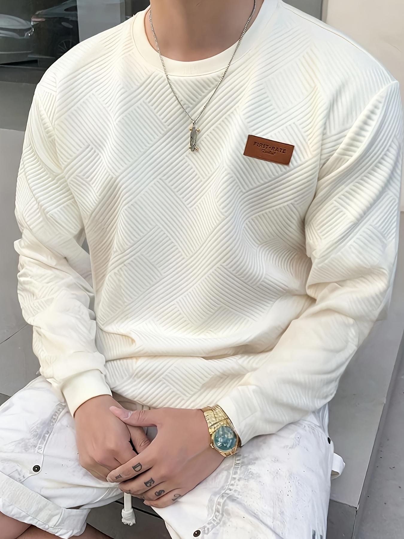 Men's Fashion Casual Sweatshirt - Soft Polyester Fiber, Round Neck, Long Sleeve, Gradual Layer with Serrated Pattern Patch |   Machine Washable, Ideal for Spring and Autumn