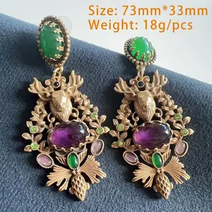 Middle Aged Earrings Sweet Elk Niche Design Fashionable Amber Glaze High-quality True Gold Plated Blass Luxury Drop Earrings