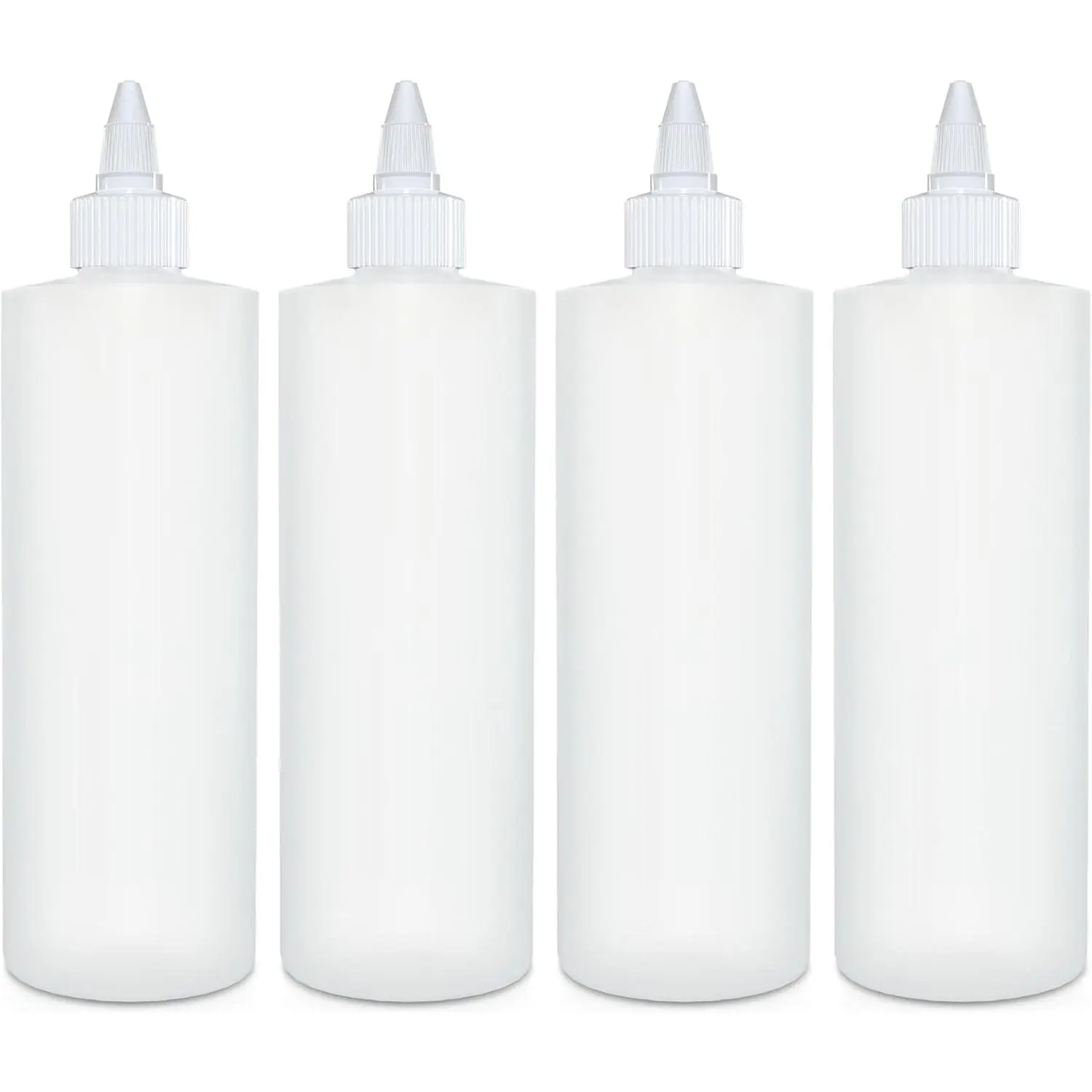 Condiment Squeeze Bottles, 16 OZ Empty Squirt Bottle with Twist Top Cap, Leak Proof - Great for Ketchup, Mustard, Syrup, Sauces, Dressing, Oil, Arts and Crafts, BPA FREE Plastic - 4 PACK