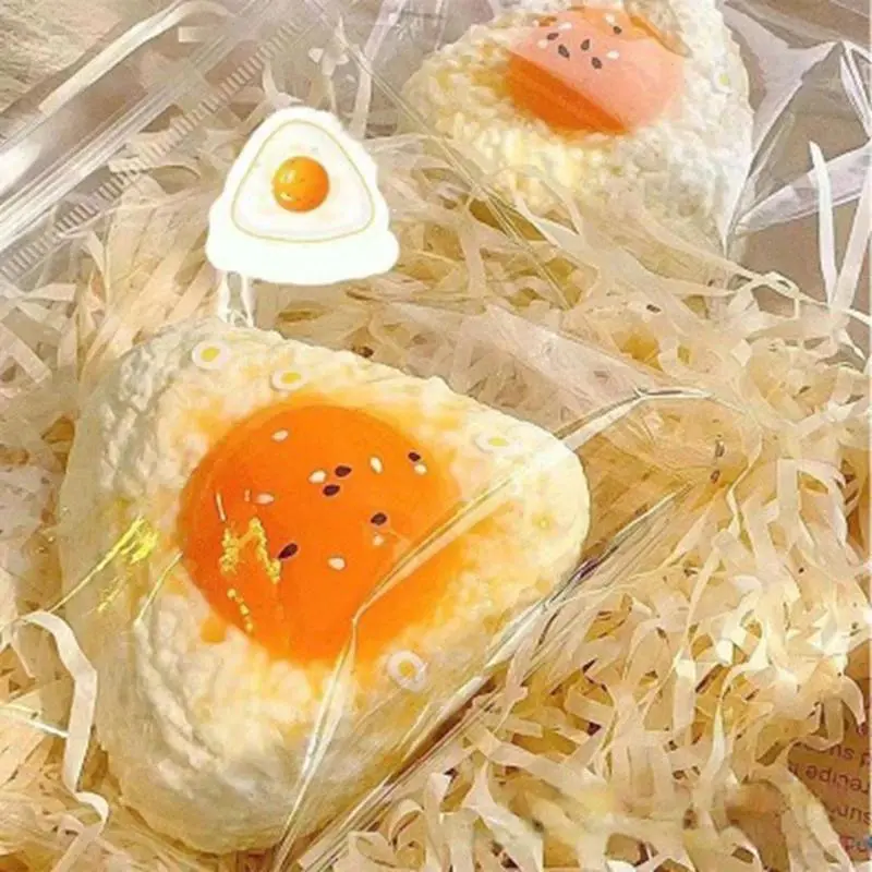Food-Safe Silicone Egg Yolk Squishy, Simulated Egg Rice Ball Mochi, Slow-Return Stress Relief Sensory Item for Anxiety, Mesh-Wrapped Birthday Gift for Kids