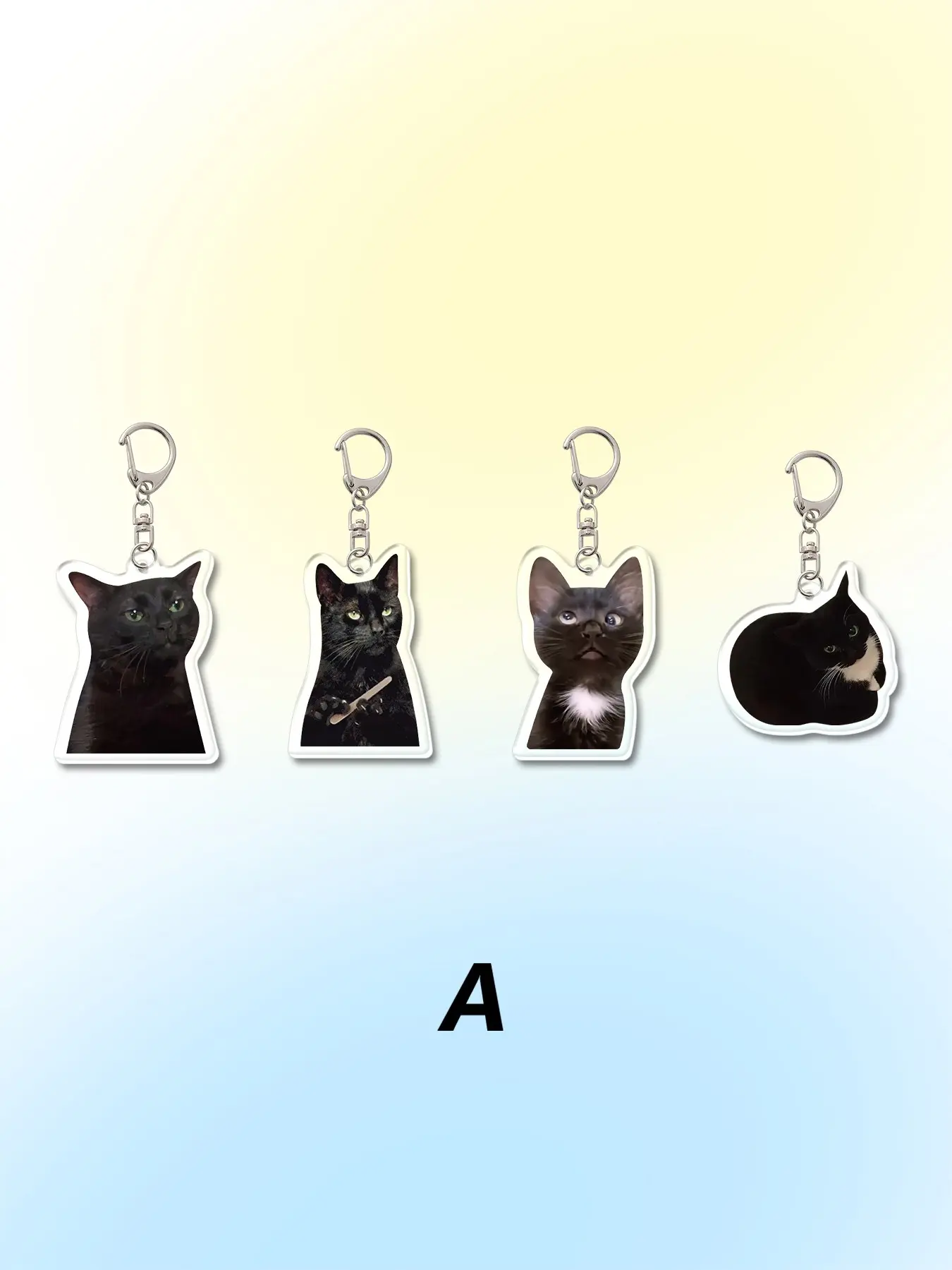 4pcs Acrylic Funny Creative Meme Image Black Cat Keychain Pendant Bag Decoration / Bag Accessory / Schoolbag Accessory / Wallet Pendant / Gift For Friends
