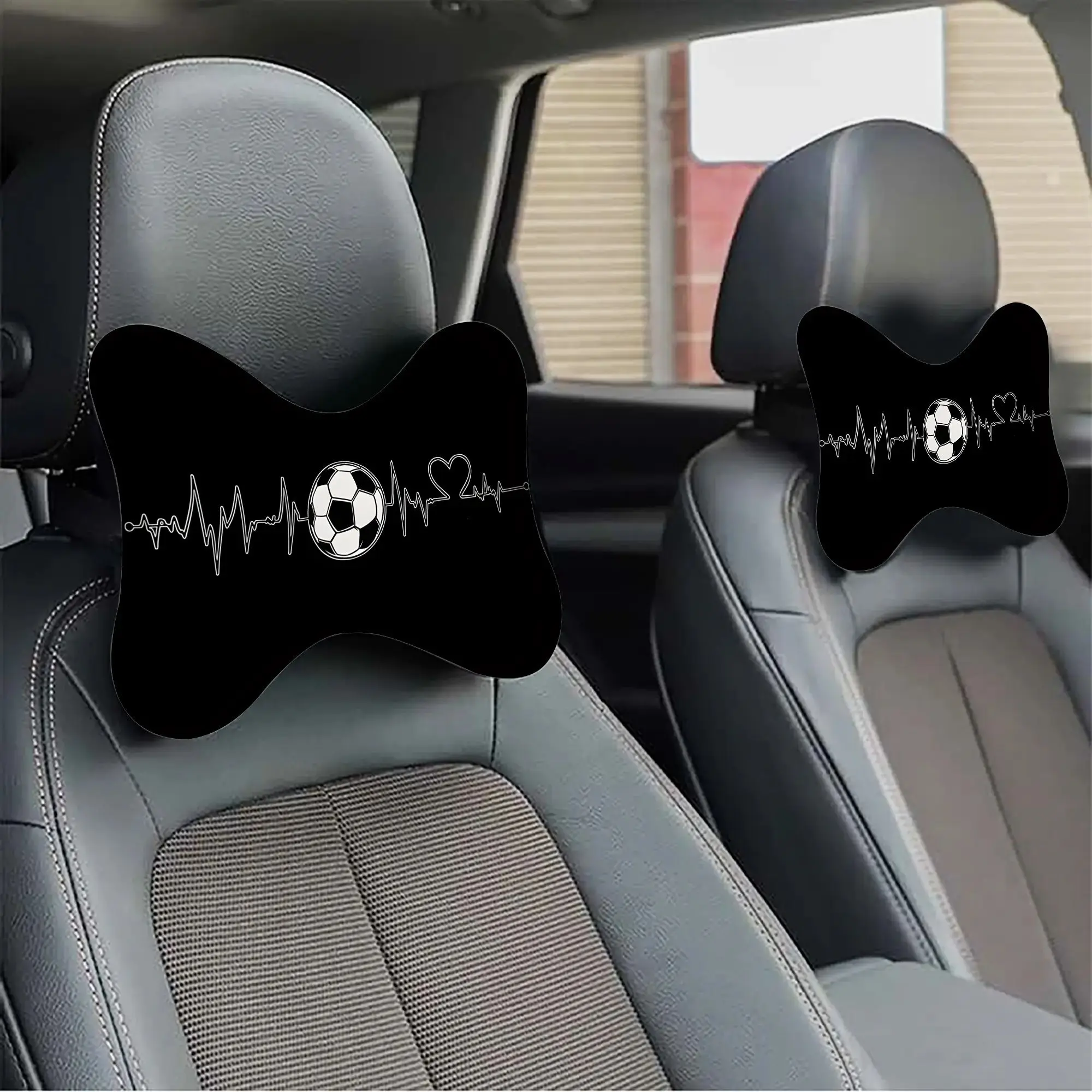 2-Pack Soccer Heartbeat Line Car Headrest Pillows, Car Neck Support Cushions, Driver Seat Headrests, Automotive Interior Accessories
