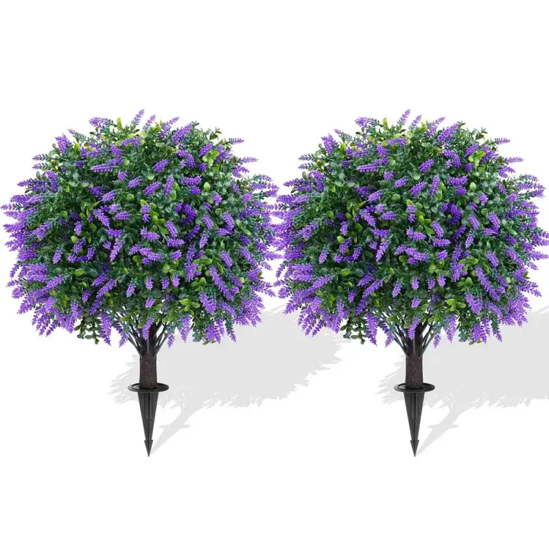 Lavender Topiary Ball Trees with Ground Spike, 16 Inches UV Resistant  Boxwood Shrubs, Fake Decorative Evergreen Outdoor Plant Bush for Indoor Front Porch Garden Ornament Set of 2 Items Fruit porch decor  lavender lavender