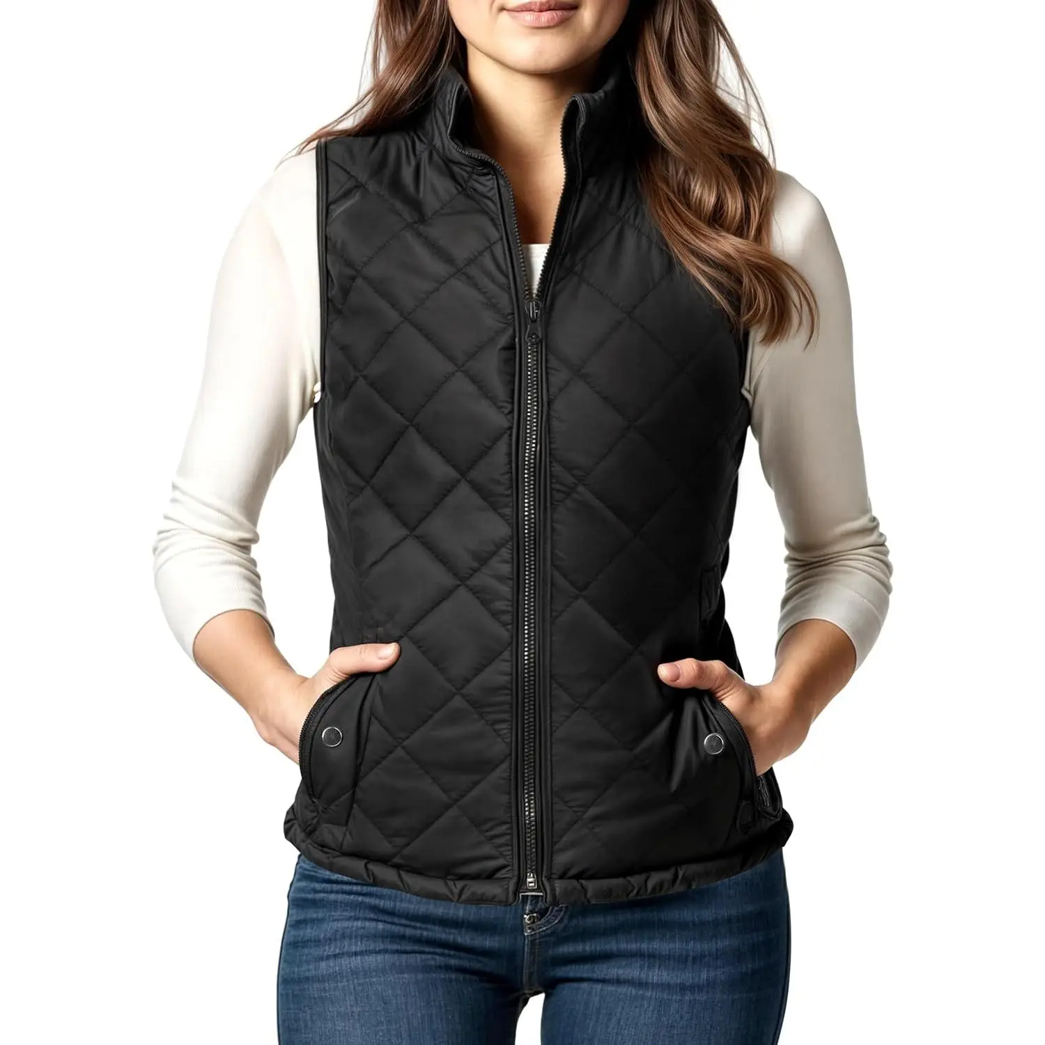Diamond Quilted Puffer Vest Women Stand Collar Lightweight Womens Vest