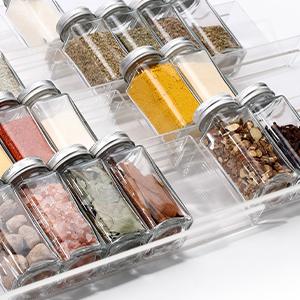 Clear Acrylic Spice Drawer Organizer, 4 Tier- 2 Set Expandable From 13" to 26" Drawer Seasoning Organizer, Kitchen Spice Rack Tray for Drawer/Countertop (Jars not included) Clear Acrylic Spice Drawer Organizer, 4 Tier- 2 Set Expandable From 13" to 26" Drawer Seasoning Organizer, Kitchen Spice Rack Tray for Drawer/Countertop (Jars not included)