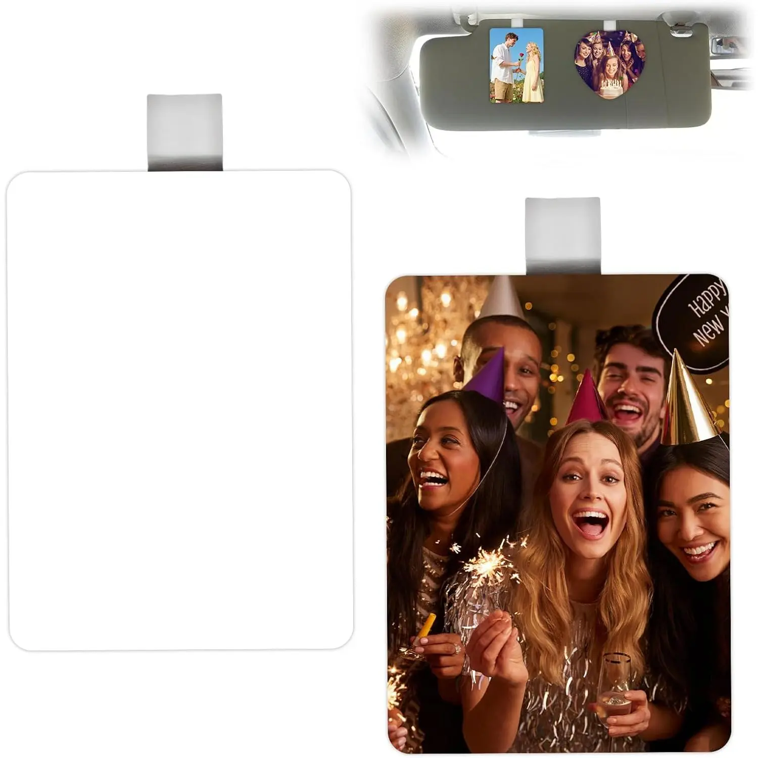 4Pack Sublimation Photo  Visor Clips (Square+Heart) | Sublimation Photo  Visor Clips  Personalized Photo Holder  Drive Safe  for Father’s Day Valentine’s Day