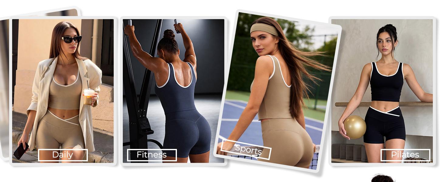 Womens Workout Sets 2 Piece Gym Yoga Outfits Crossover Flare Leggings Crop Tank Top with Contrast Trim