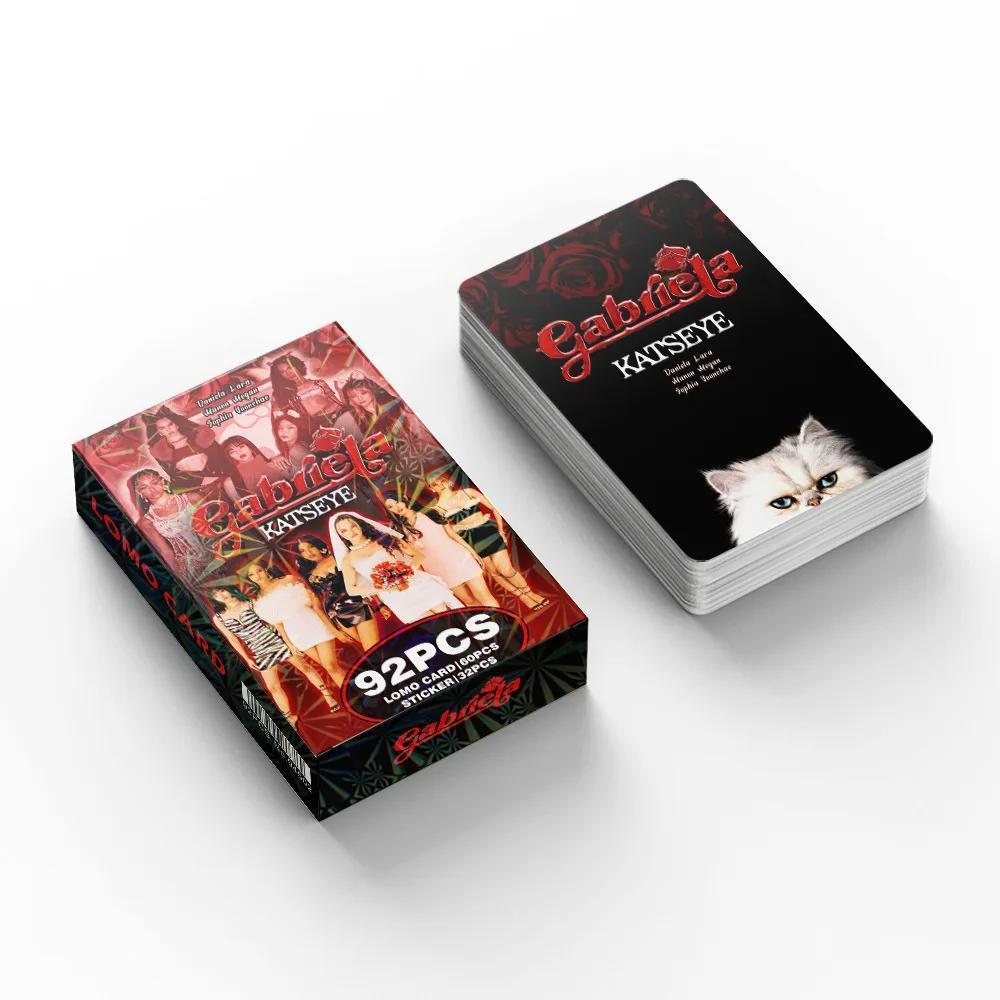 92Pcs/Set Kpop Idol KATSEYE Album Gabriela Lomo Cards LARA DANIELA HD Printd Photocards Stickers MANON MEGAN YOONCHAE Fans Gift