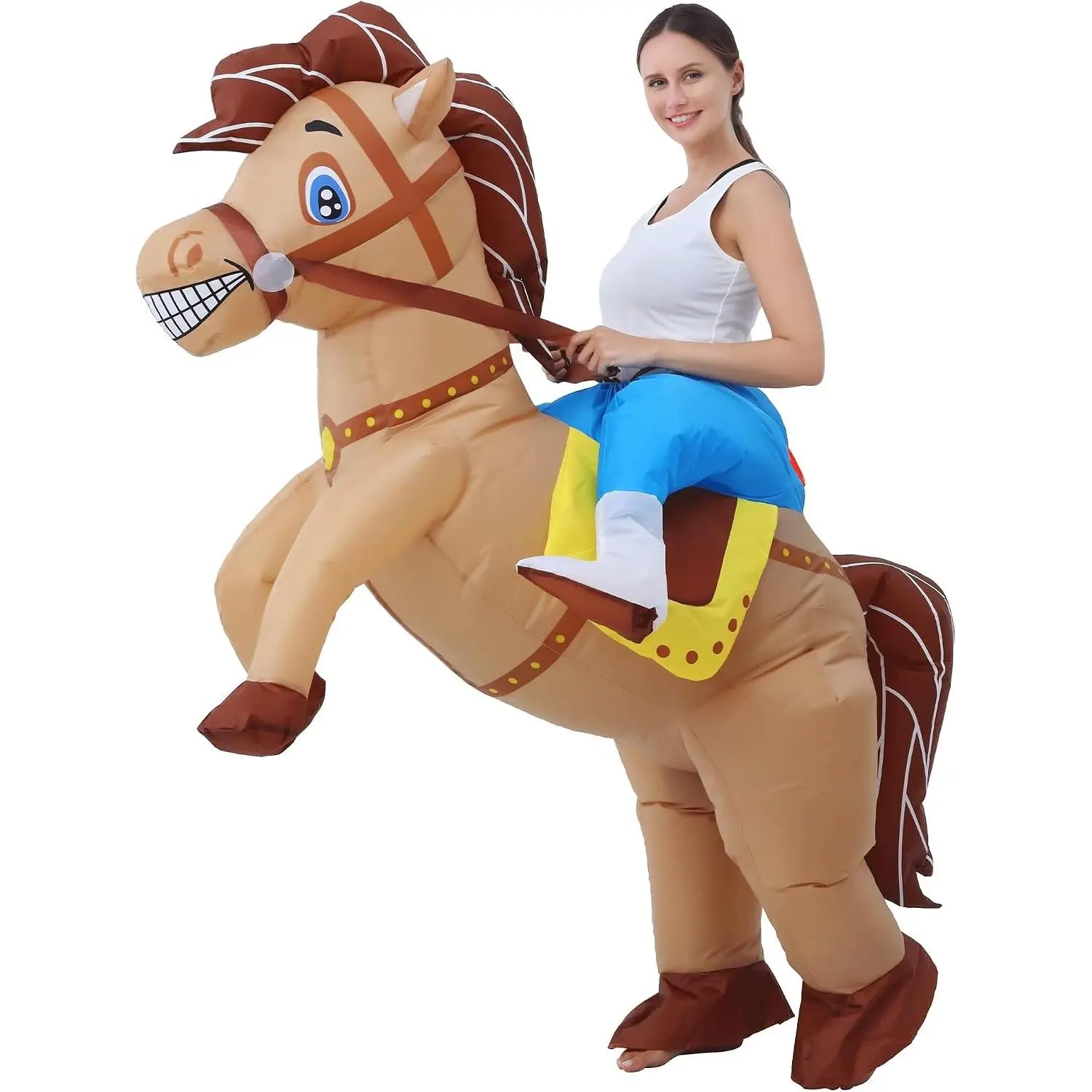 Inflatable Cowboy Riding Horse Costume - Funny Blow Up Horse Suit for Halloween, Christmas, Theme Parties(Gift)