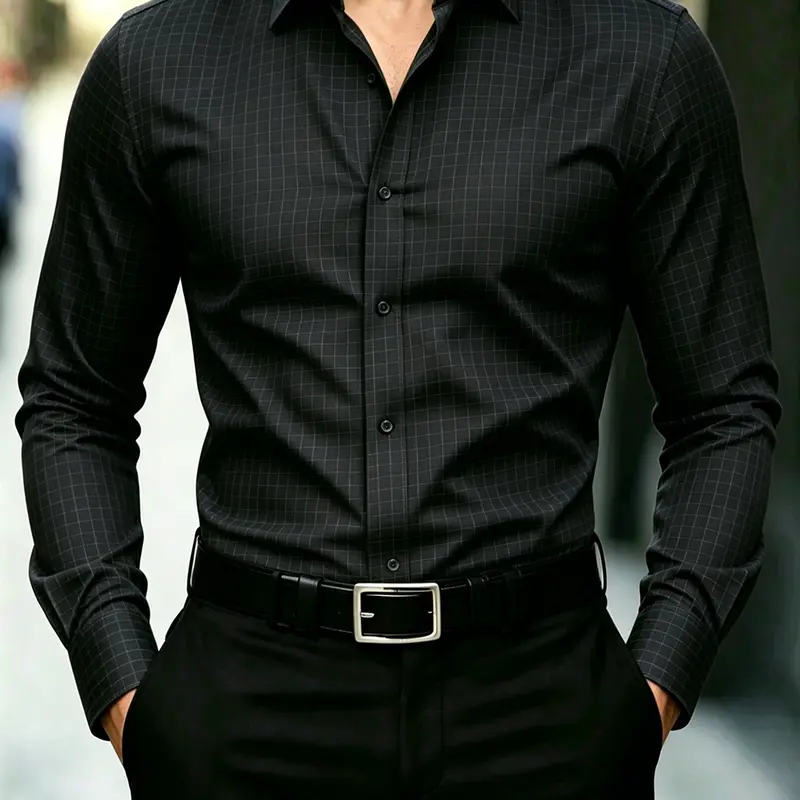 Men's Plaid Print Long Sleeve Dress Shirt, Regular Fit Casual Comfy Breathable Button Up Front Collared Top, Casual Buttons Collared, for Work Office Business, Casual Fashion Top, Men's Clothes for All Seasons