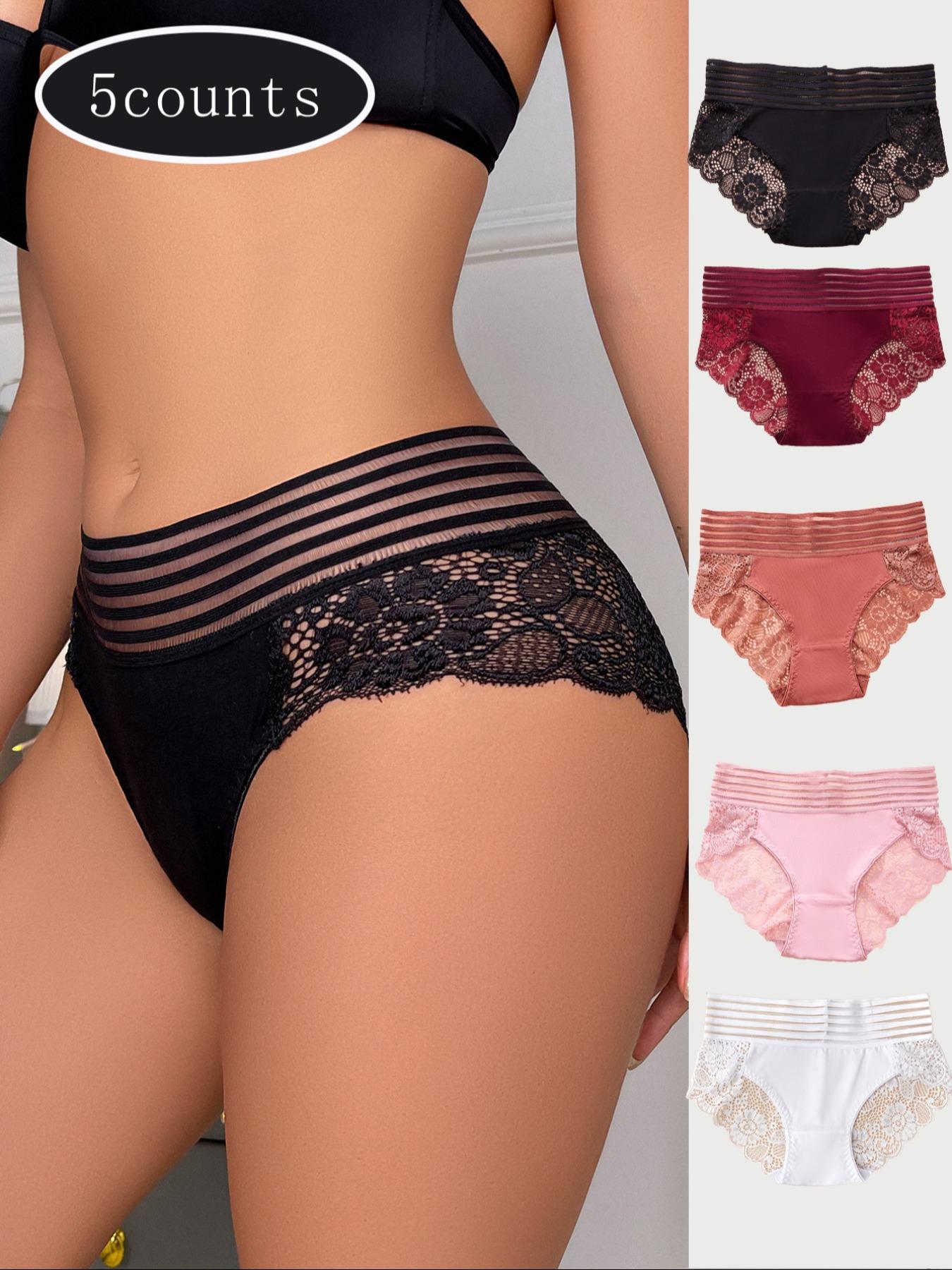 5-Pack Women's Sexy Lace Multicolor Triangle Panties, Underwear, Comfortable, Breathable and Fitted, Perfect for Dating and Travel, Fashion Panties