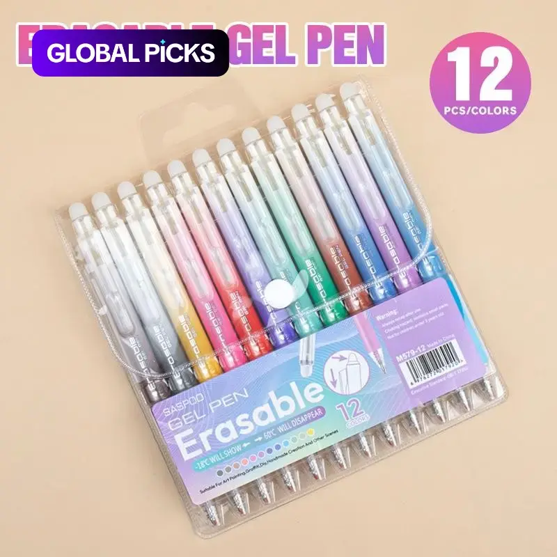 12 Color Erasable Gel Pens Set with 0.7mm Tips and Push Button Mechanism for Students, Creative Drawing & Highlighting Supplies, Back to School Gifts for Boys and Girls, Gel Ink Pens, Writing Pens #GLOBAL PICKS