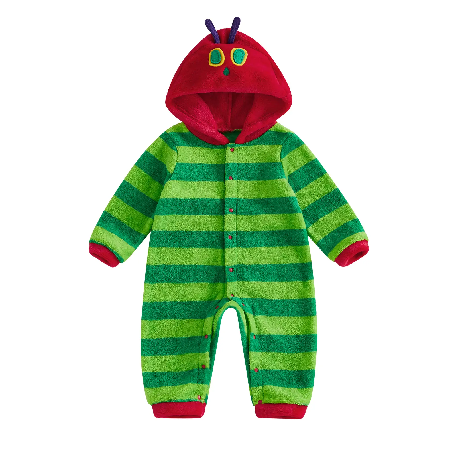 FOCUSNORM Newborn Infant Baby Girl Boy Halloween Hungry Caterpillar Romper Fleece Long Sleeve Hooded Jumpsuit Cosplay Costume Fall 0-24 Months