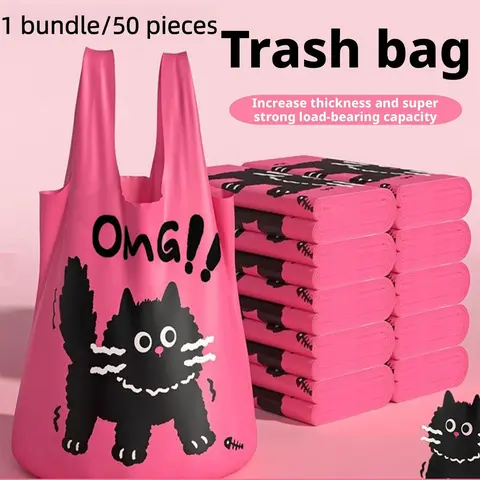 50-Pack Cute Cat Drawstring Trash Bags, Thick and Durable, Tear-Resistant, Easy to Dispense, Ideal for Household Waste, Strong Trash Bags