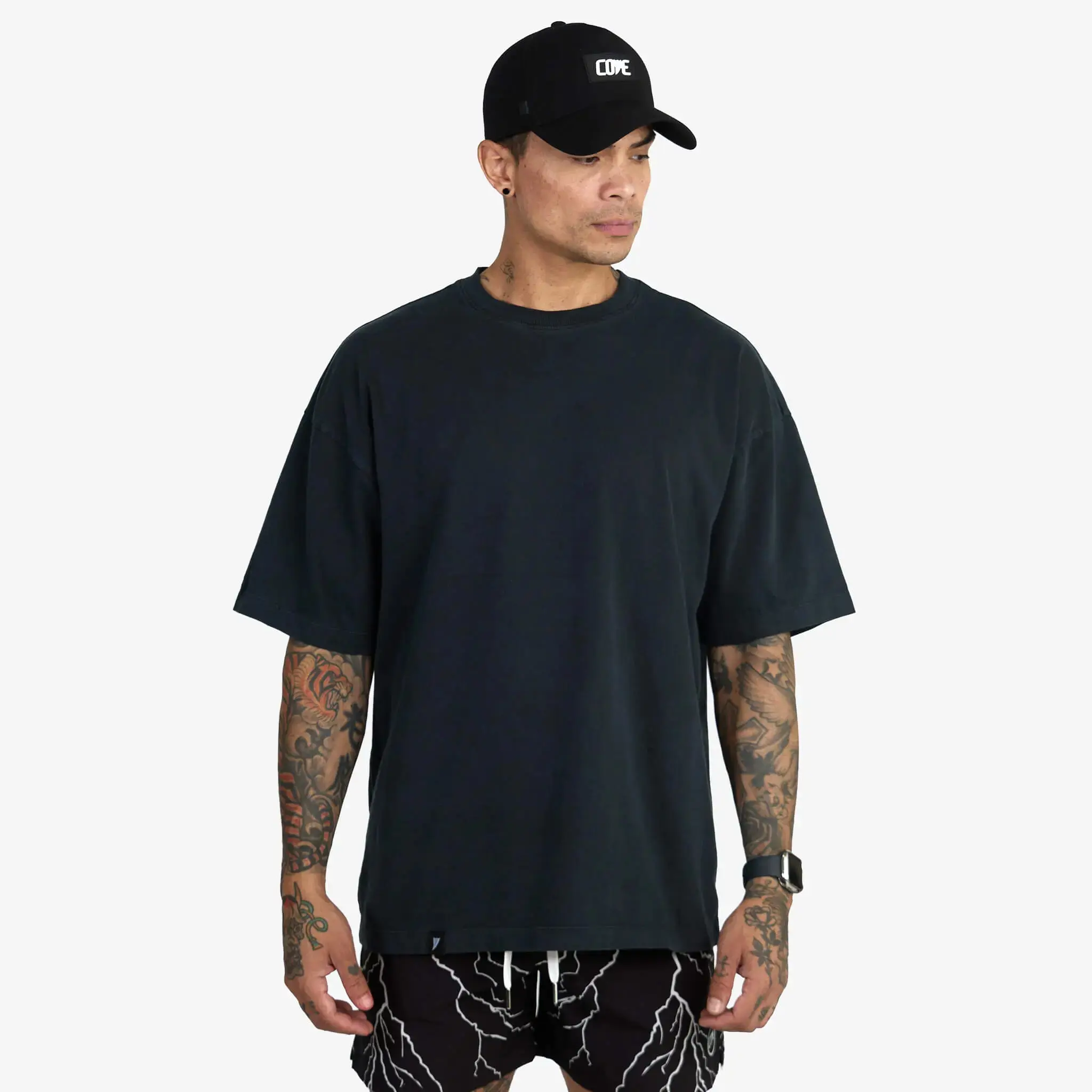 SageSprint Unisex Drop Shoulder Oversized Tee - Soft CVC Fabric, Short Sleeve, Crew Neck, Solid Black/White, Basic Sports & Outdoor Layering Top for Daily Casual Wear