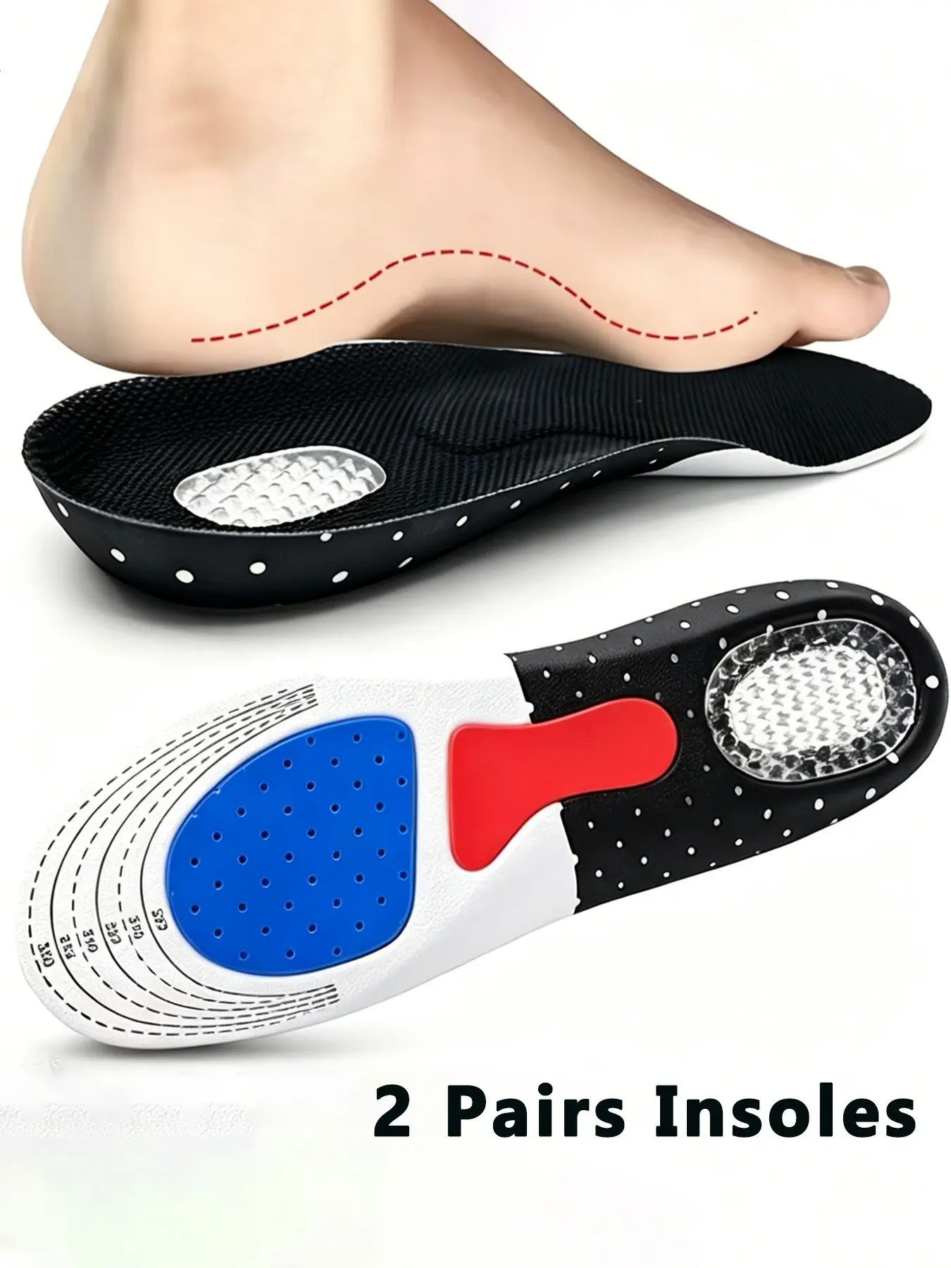 2 Pairs Arch Support Orthopedic Insoles, Memory EVA Shock Absorbing Sport Shoe Inserts for Flat Feet, Plantar Fasciitis & All-Day Standing Foot Pain Relief