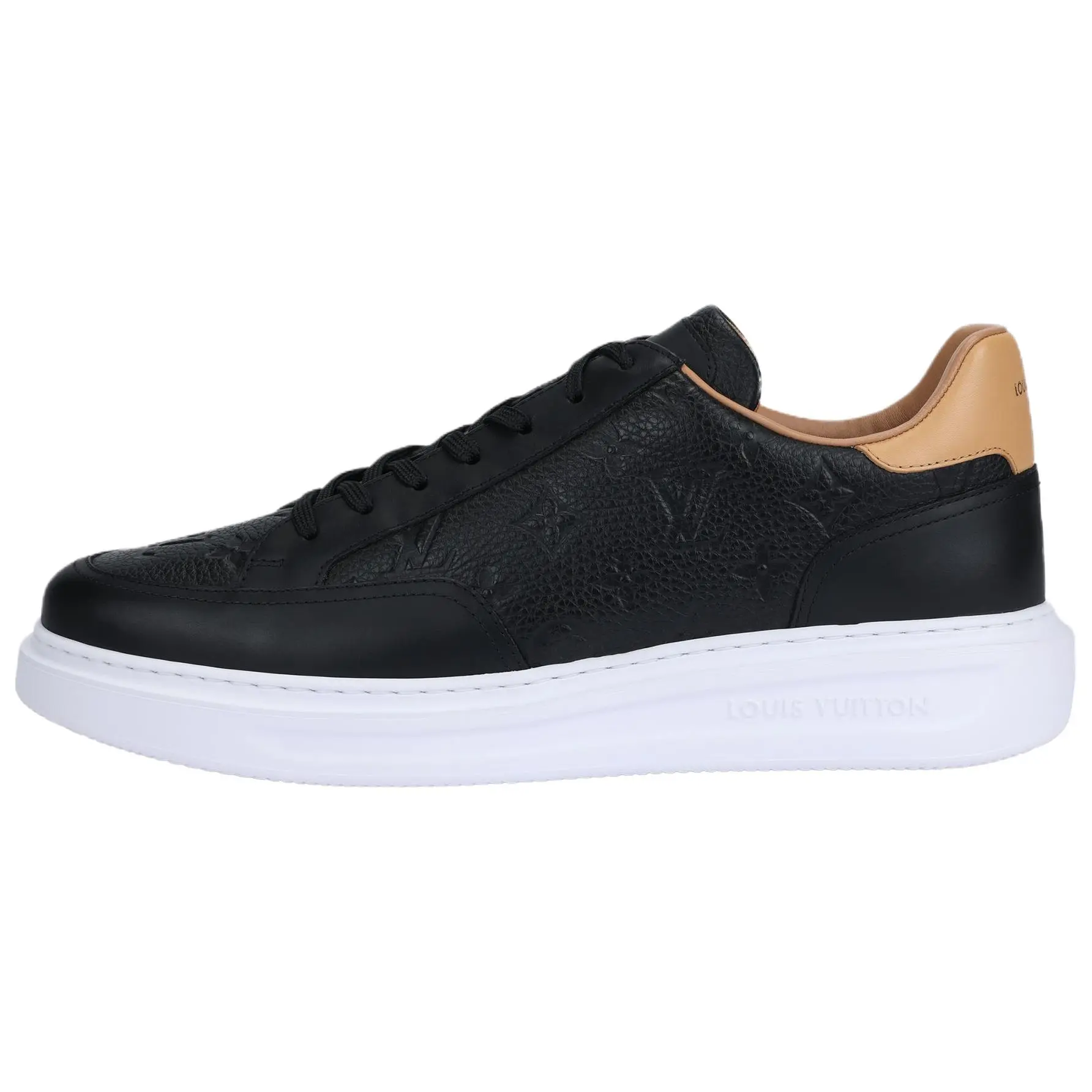 Louis Vuitton Beverly Hills Leather Lace-Up Low-Top Fashion Sneakers for Men in Black Verifiable, with credentials and supporting global authentication