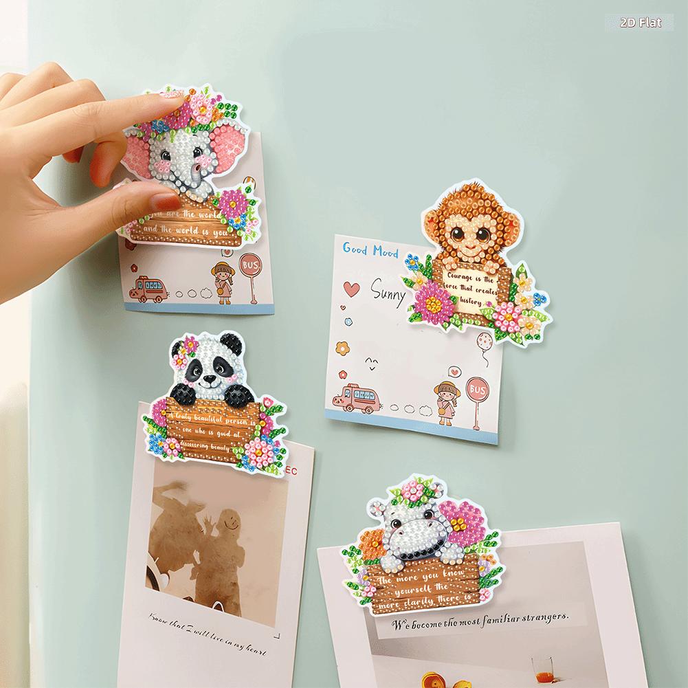 2D FLAT6Pcs Animal Pattern DIY Diamond Art Refrigerator Magnet DIY Diamond Painting Magnets Kit Crystal Sparkling Diamond Magnets Set for Refrigerator Diamonds Painting Kits Includes All the Materials, Offering a Relaxing and Enjoyable Crafting Experience