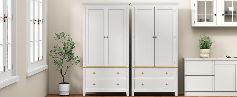 RoyalCraft 70'' Tall Kitchen Pantry Cabinet, Wood Cupboard with 8 Door Storage Shelves, Large Storage Cabinet with Drawers & Adjustable Shelves for Kitchen, Dining Room, Living Room, Laundry, White