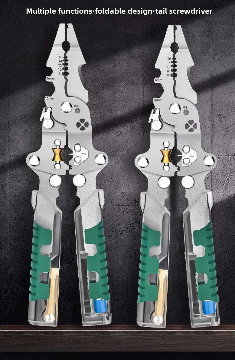 Circuit Steward: All-round folding electrical pliers, with measuring power distribution wire winding crimping pliers, folding electrical pliers, multi-functional wire stripping pliers professional cable stripper wirecrimper Multi-Function Electrician Tool