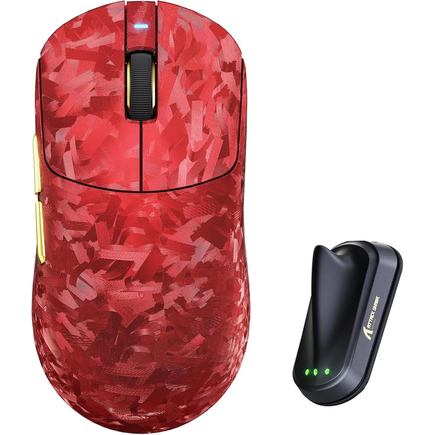 RS3 Ultra Carbon Fiber  Gaming , PAW3955MAX Optical Sensor, 52,000 DPI,  8K Polling Rate, Nordic 54L15 MCU, 100M Optical Switches, Web Driver, Red