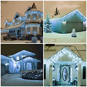 BASIC SUPPLY Christmas Icicle Lights - 65FT String Lights Outdoor Waterproof, 8 Modes Timer Connectable Plug-in String Light for Eaves, Roofs, Christmas Decorations