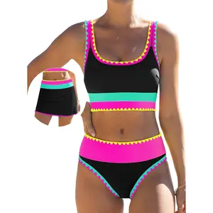High Waisted Bikini Sets for Women Tummy Control Swimsuits 3 Piece Bathing Suits Neon Swimwear with Skirt 2026