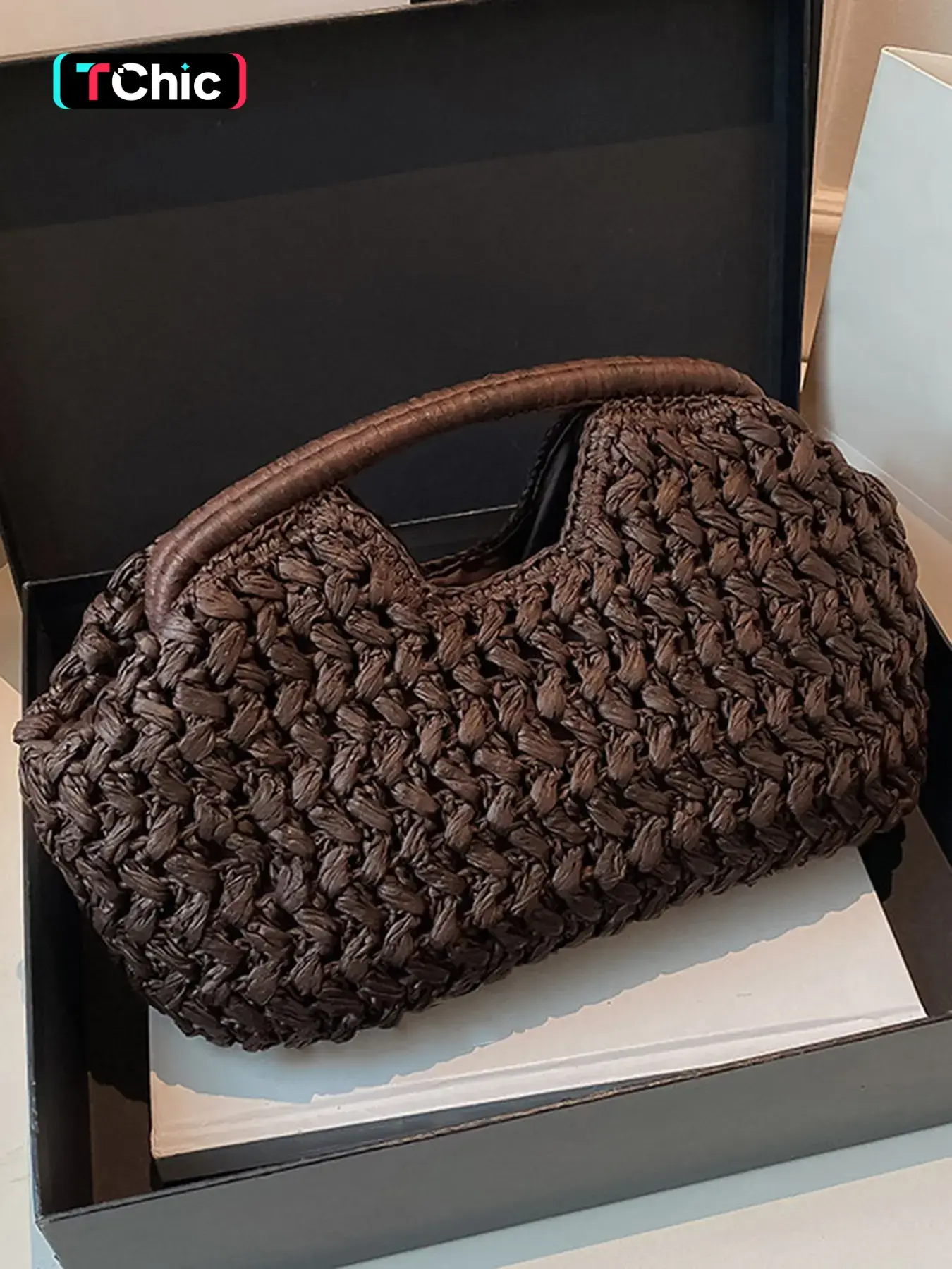 Solid Color Woven Handbag, Large Capacity Raffia Straw Clutch, Bohemian Style, for Beach & Casual Outings