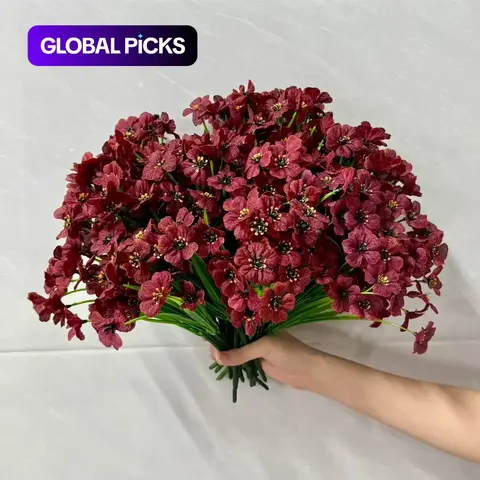 24 Bundles Burgundy Artificial Fall Flowers with Bendable Stems, UV Resistant, Decorative, Ideal for Outdoor & Indoor Use, Garden, Porch & Window Box Decor, Wedding & Holiday Decorations #GLOBAL PICKS