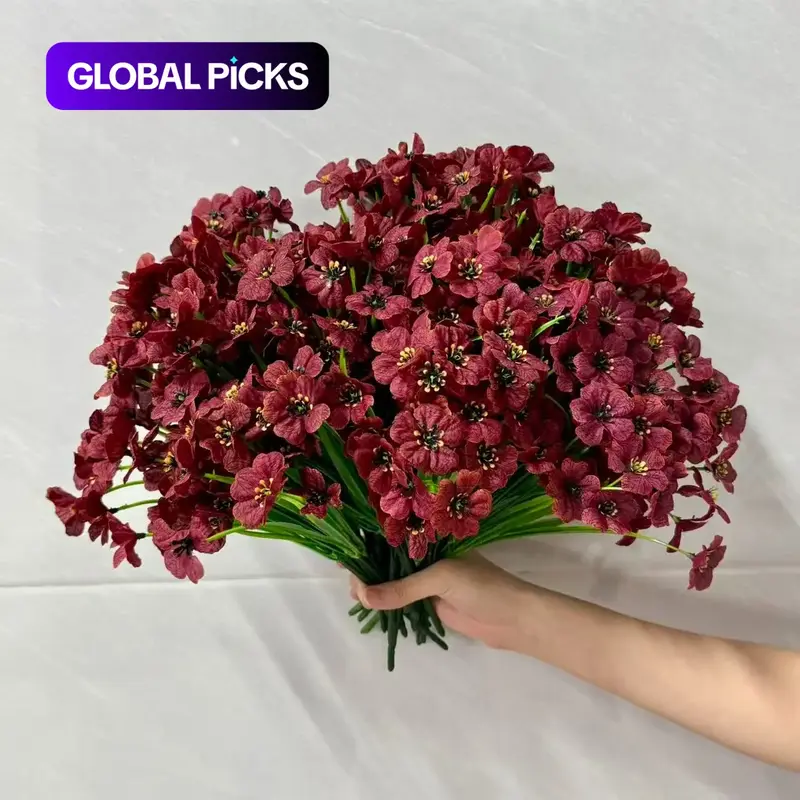 24 Bundles Burgundy Artificial Fall Flowers with Bendable Stems, UV Resistant, Decorative, Ideal for Outdoor & Indoor Use, Garden, Porch & Window Box Decor, Wedding & Holiday Decorations #GLOBAL PICKS