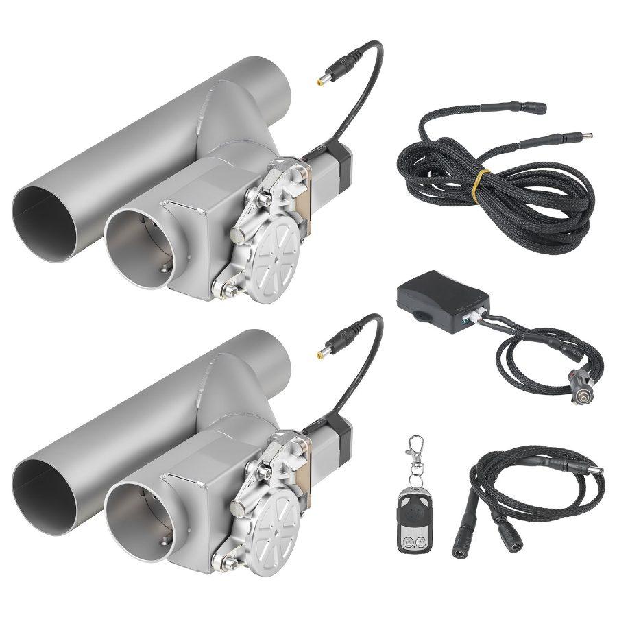 VEVOR Electric Exhaust Cutout, 2.5 Inch 2PCS Universal Stainless Steel Exhaust Valve Kit with One Controller Remote Kit, Cut Out Valve, Y Pipe, Remote Control, Fits Trucks, Sedans, Sports Cars, SUVs