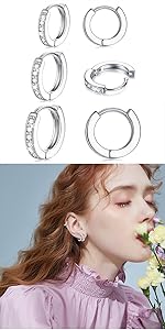 FINREZIO 1 Pair Post Hoop Earrings Hoops Cubic Zirconia Hoop Earrings for Women Hypoallergenic Earrings Jewelry
