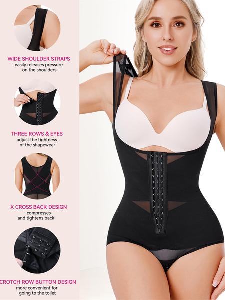Women's Push-Up Bodysuit, Wide Shoulder Straps, Button Waist Crisscross, Breathable & Comfortable, Daily Wear & Special Occasions, Body Sculpting Garment