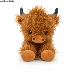 Highland Cow Stuffed Animal, 13.78in Synthetics Realistic Plush Toy, Farm Cattle Doll, Cozy Companion Gift for Kids, Room Decor for Birthday Christmas