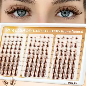 Brown Viva | RITALASH 150pcs Brown Lash Clusters Manga Cluster Eyelash Extensions 10-16MIX Spiky Cluster Lashes Fairy Individual Lashes Anime C Curly Eyelashes DIY at Home Easy to Apply Viva Lash Spikes