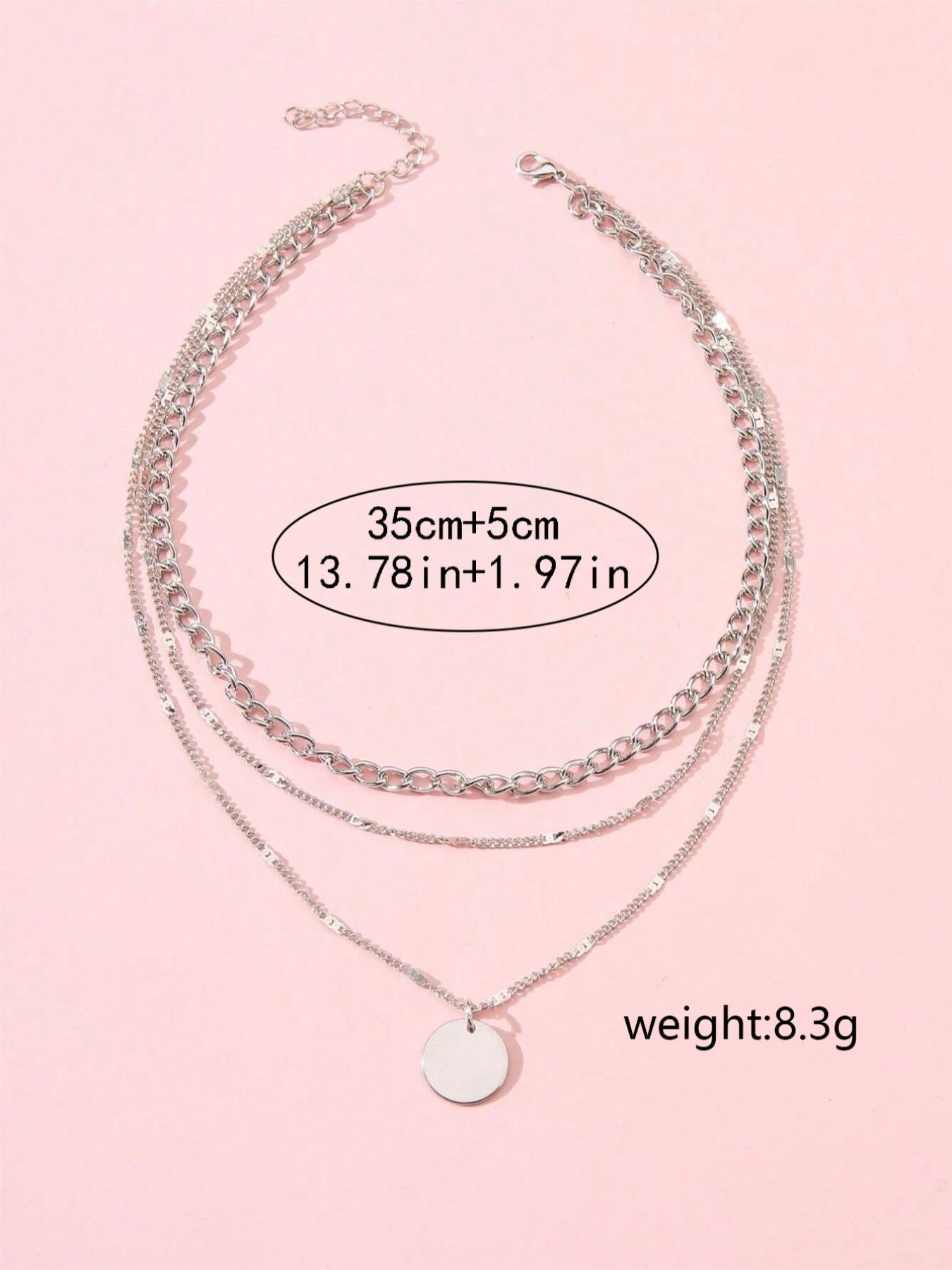 Women's Summer 2024 Plain Round Decor Layered Necklace, Dainty Layering Jewelry, Minimalist Elegant Boho Style Geometric & Chain Design Layer Set Necklace, Fashion All-match Necklace