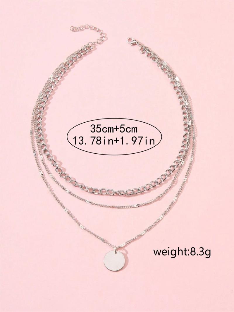 Women's Summer 2024 Plain Round Decor Layered Necklace, Dainty Layering Jewelry, Minimalist Elegant Boho Style Geometric & Chain Design Layer Set Necklace, Fashion All-match Necklace
