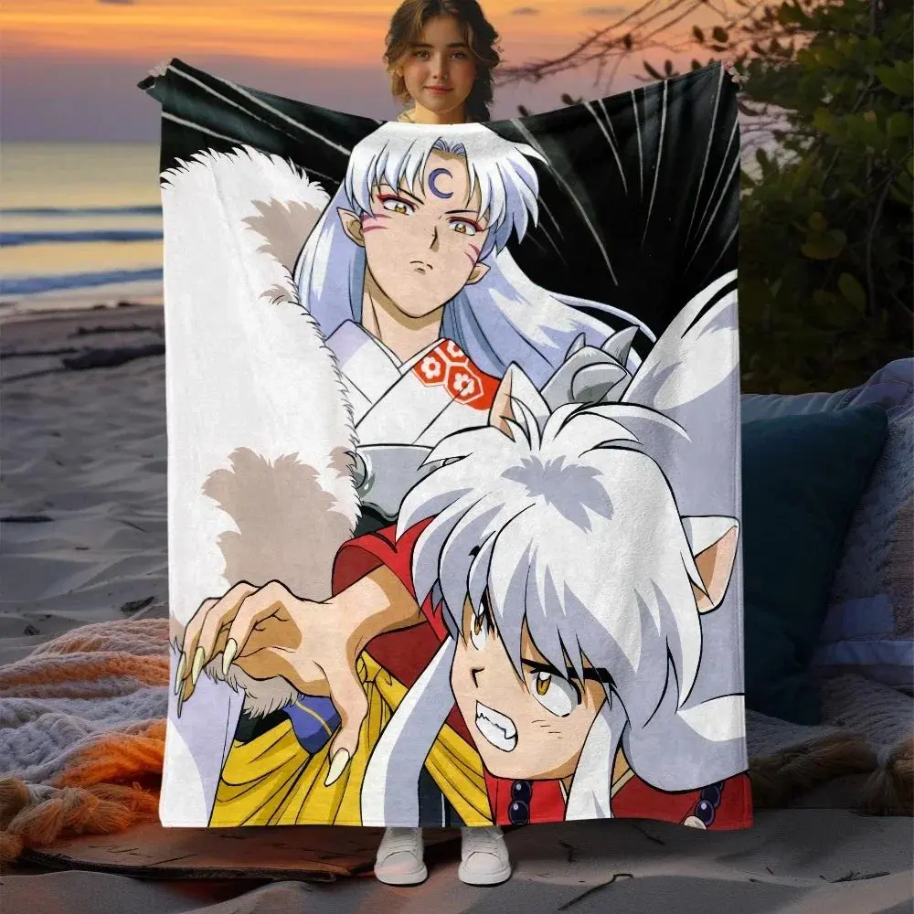 Inuyasha Anime Microfiber Poly Flannel Blanket - Wrinkle Resistant, Soft Cozy Throw, All Seasons Use, Sizes 30x40in (Very Small), 50x60in, 60x80in for Camping, Travel, Room Decor, House Decor, Watch Party, DIY Look, 40In*30In（Very Small）