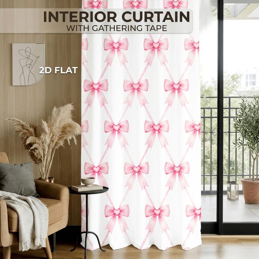 2Pcs Cute Pink Bowknot Pattern Curtains Digital Printed Rod Pocket for Bedroom Office Kitchen Living Room Study Home Decor Soft Light Filter Easy Installation