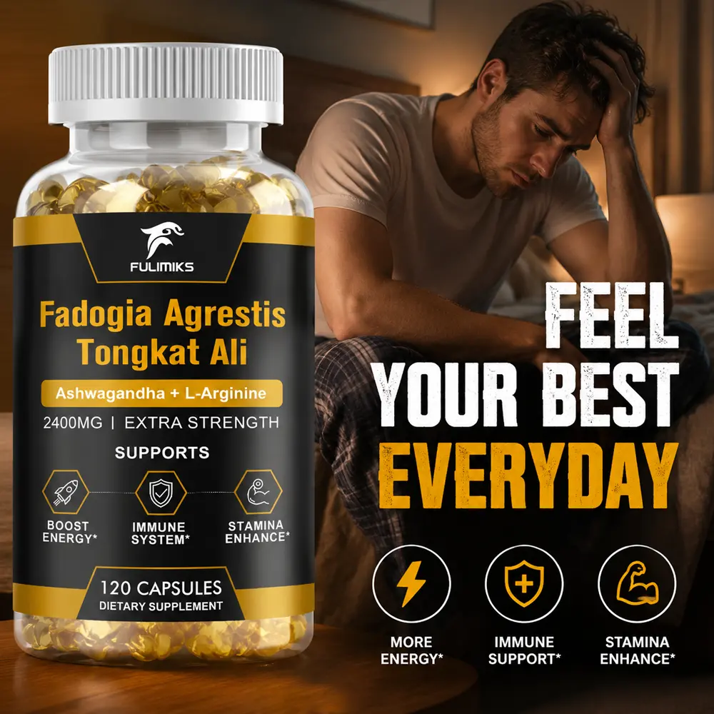 Fulimiks Tongkat Ali & Fadogia Agrestis Dietary Herbal Supplement (2400mg Dried Powder Equivalent) with Ashwagandha, L-Arginine, Maca, Ginseng, Shilajit, Black Pepper for Male Health, Fitness, Boosts Energy & Immune Support (120 Capsules)