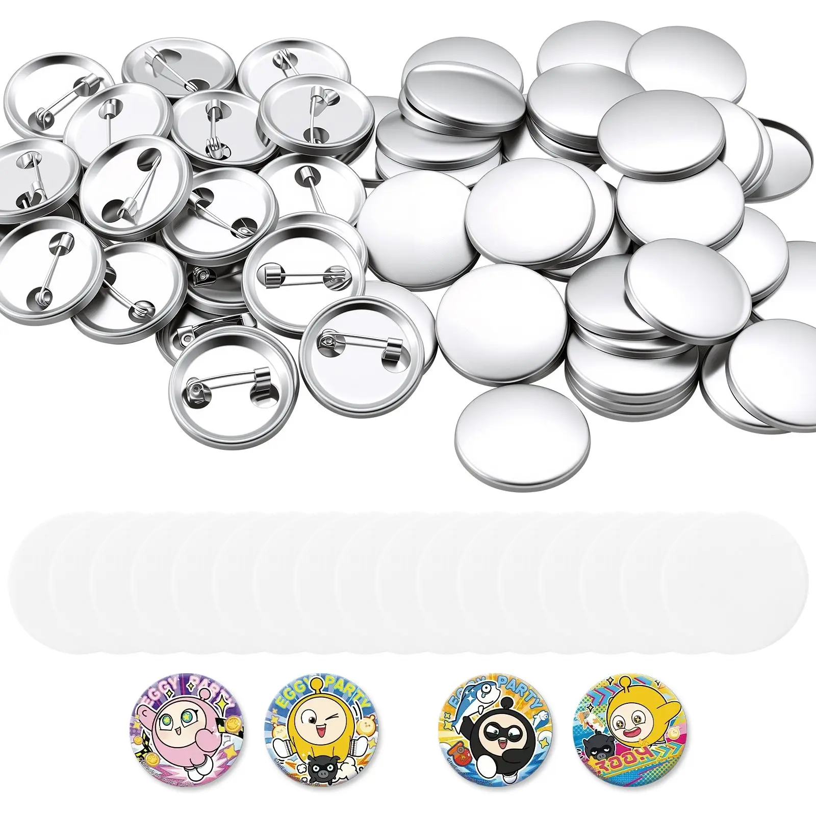 VEVOR Button Maker Supplies 200 Sets 2.28 in/ 58 mm Pin Back Button Parts, with Metal Backs, Metal Shells, Clear Mylar Films, and Blank Circle Papers, for Home DIY, School Events, and Custom Studio