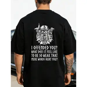 Men's Norse Viking Odin T- Shirt- I Offended You Norse Mythology Graphic Tee, Pagan God Design, Casual Short Sleeve Cotton Shirt for Viking Costumes & Casual Attire.png, PLUS SIZE