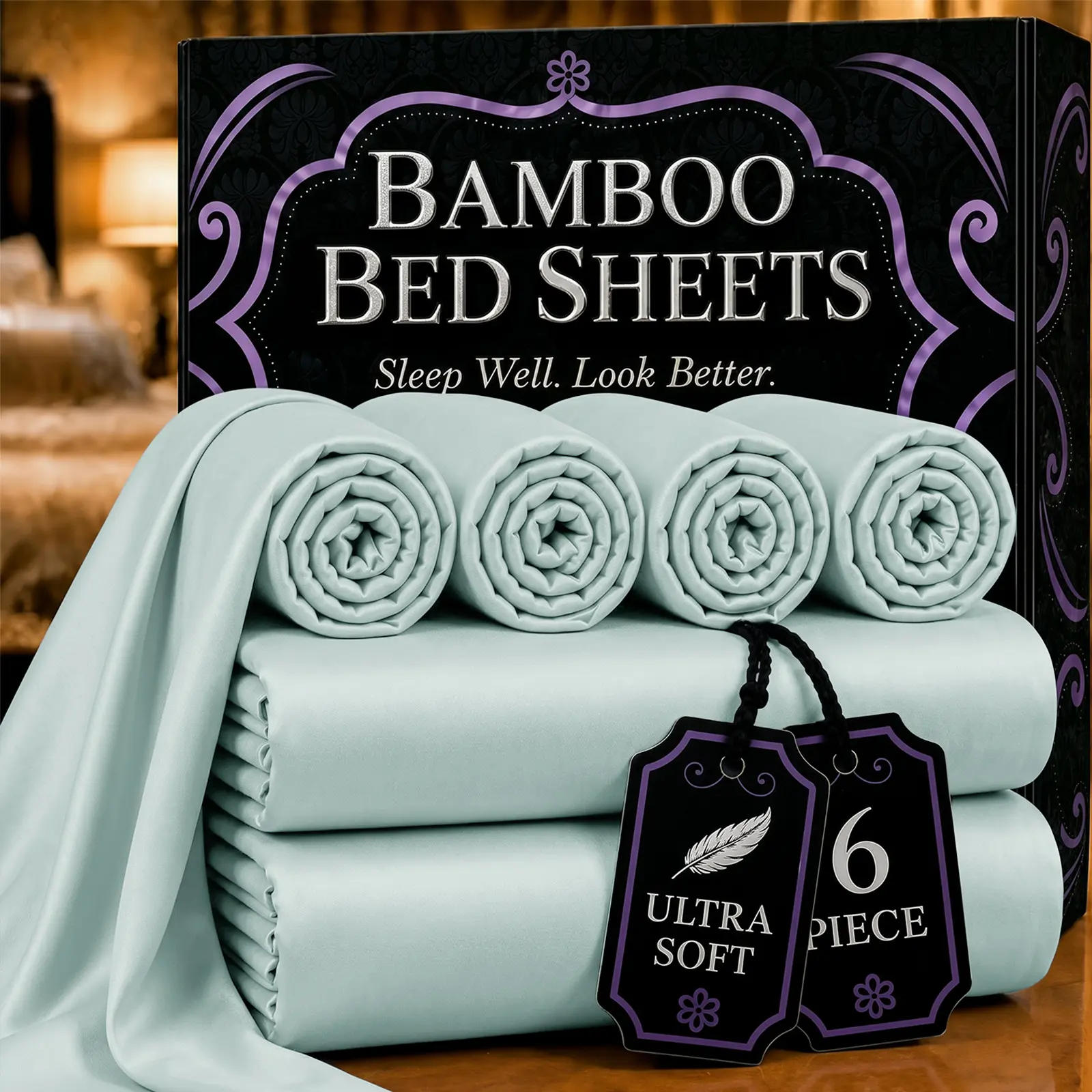 OS OMYSTYLE 6pcs Cooling Bamboo Fiber Sheet Set - 16-Inch Extra-Deep Pocket Sheets - Luxuriously Soft, Hotel-Style Cooling Bedding - Ideal for Hot Sleepers And Kids,Wrinkle- And Shrink-Resistant Twin, Full, Queen, And King Size