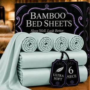 OS OMYSTYLE 6pcs Cooling Bamboo Fiber Sheet Set - 16-Inch Extra-Deep Pocket Sheets - Luxuriously Soft, Hotel-Style Cooling Bedding - Ideal for Hot Sleepers And Kids,Wrinkle- And Shrink-Resistant Twin, Full, Queen, And King Size