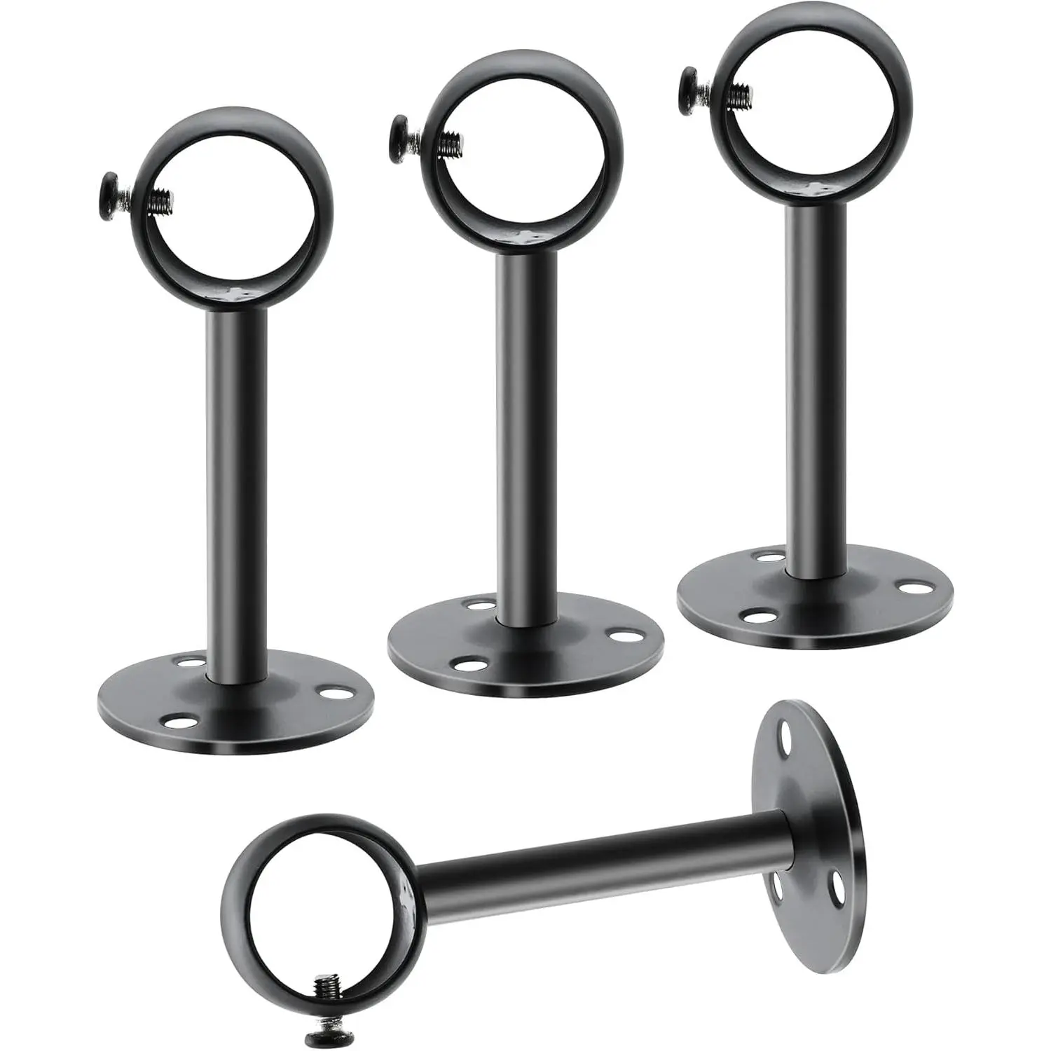 4 count Ceiling Curtain Rod Holder, Adjustable for 0.88" - 1" Poles | Stainless Steel Curtain Rod Hooks with Set Screw, Ideal for Bathroom Kitchen Living Room  Hotel, Black