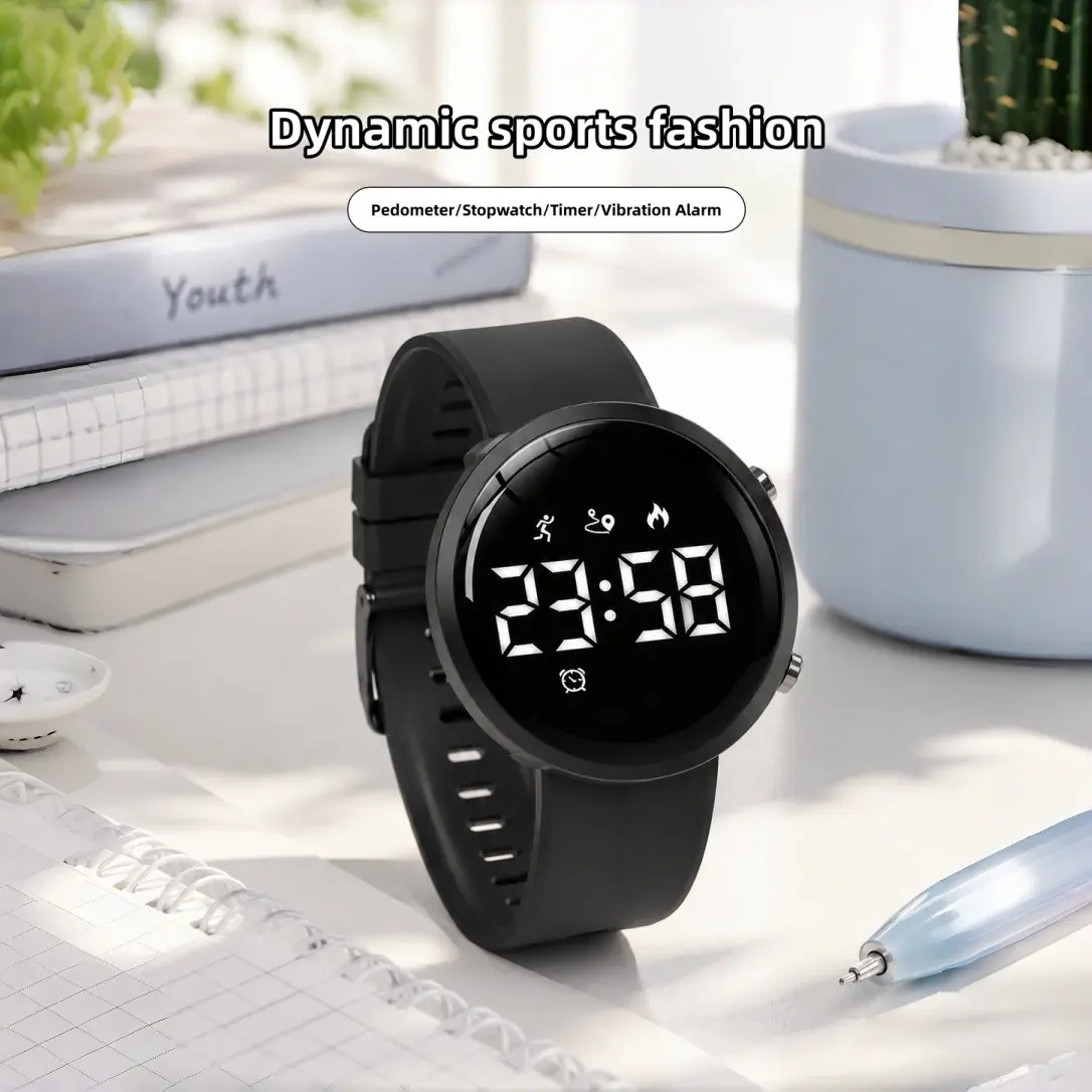 The new round magnetic multifunction watch features calorie tracking, step counting, a stopwatch, distance measurement, and vibration alerts. With IP68 water resistance, it is suitable for both men and women and ideal for outdoor activities.