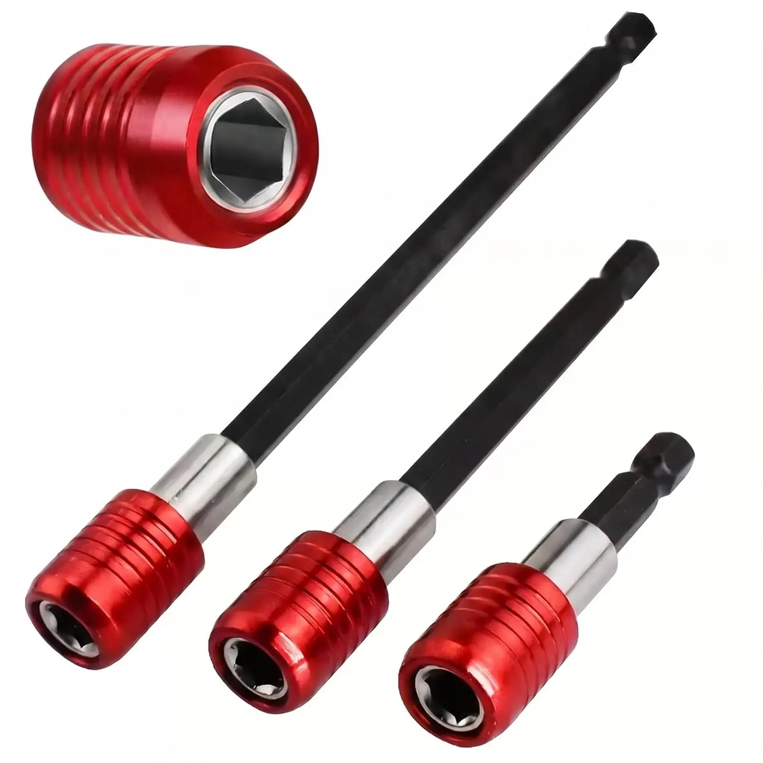 Drill Bit Extension Set, 3 count Chrome Vanadium Steel Bit Extension for  Driver, 1/4  Extension Hex Shank Quick Release Bit Holder, 2/4/6 Inch Lengths Long Drill Bit Extender