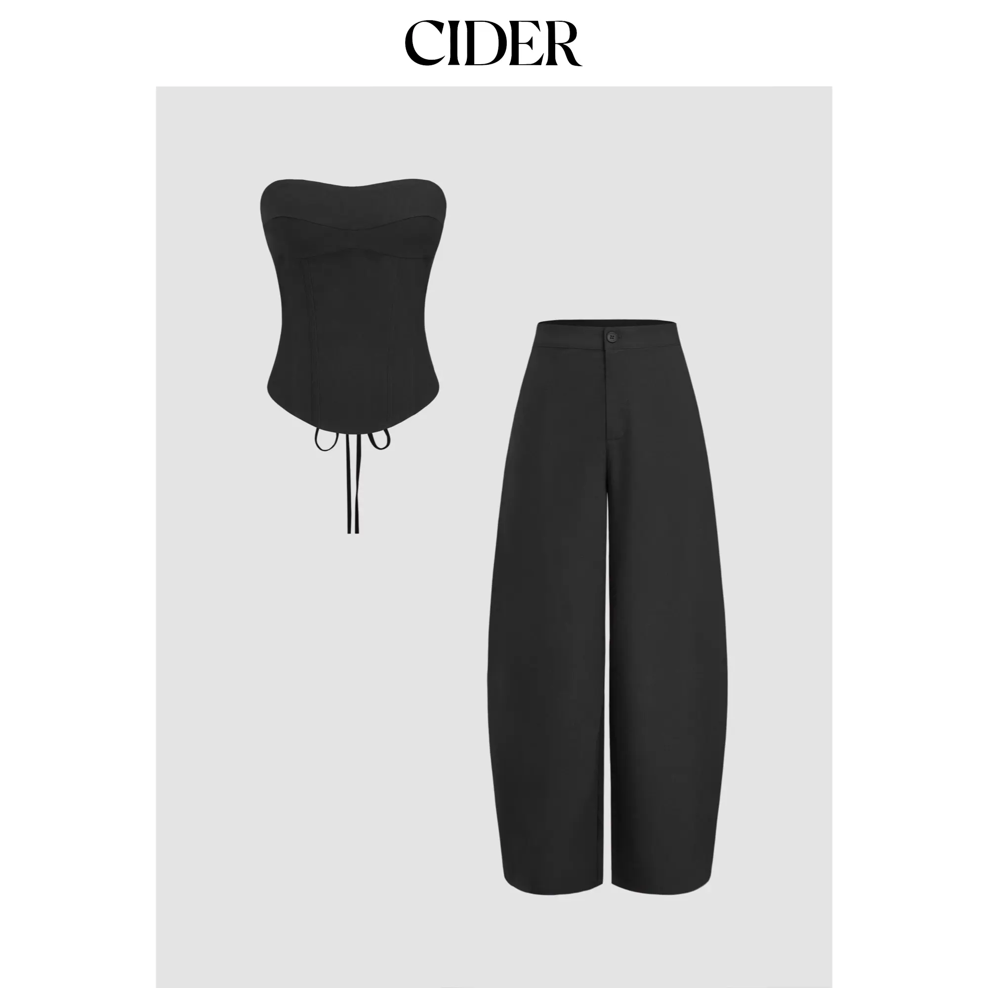 Cider Linen-blend Lace Up Corset Bandeau Top & Mid Rise Barrel-leg Trousers Set