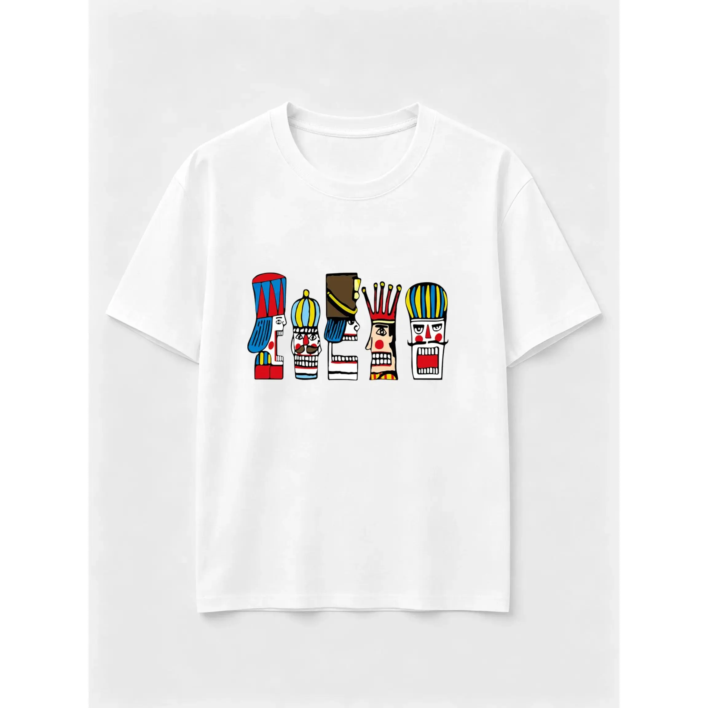 Unisex Nutcracker Soldier Folk Art LOVE Graphic Short Sleeve Top - Colorful Wooden Soldier Alphabet Print, Relaxed Fit, Cold Wash Crew Neck Sports Tee, Holiday Gift (Unisex Sizes, Short Sleeve Tops for Sports & Outdoor Use)