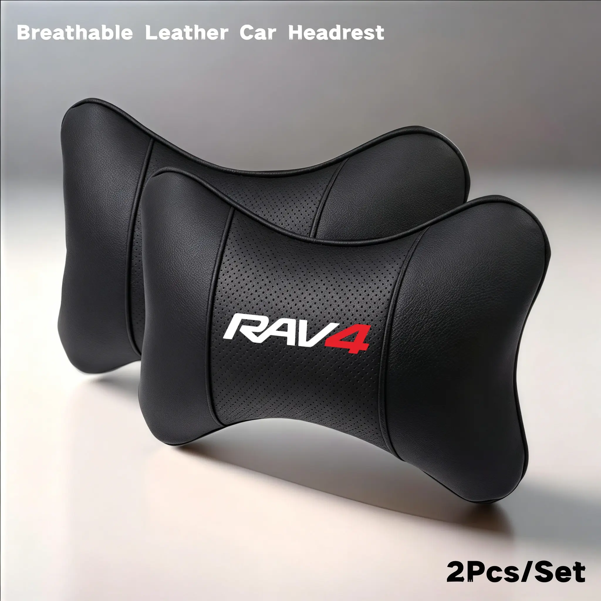 2pcs Car Seat Full PU Leather Headrest Set, All-Season Neck Support Pillow, Suitable for Toyota Rav4, Automotive Interior Accessories